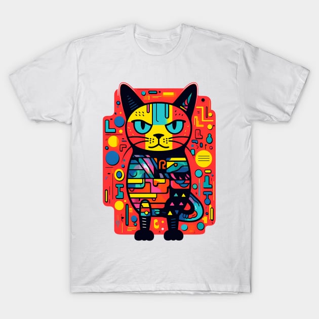 Colorful hi-tech robotic cat design T-Shirt by Nosametee